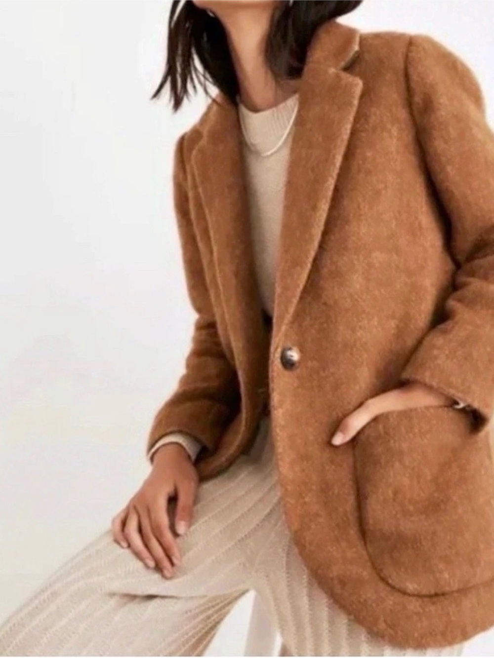 Madewell Boucle Larsen Warm Camel Single-Button Blazer wool alpaca XL